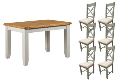 Cotswold Painted Grey Oak Small Ext Dining Table Set + 6 Chairs