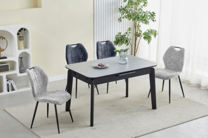 Turin Sintered Stone 130-160cm Extending Dining Table Set & 4 Light Grey Chairs