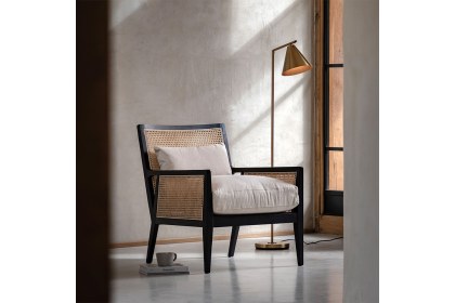 Gallery Direct Nagoya Black Wood Rattan Armchair with Cream Seat Cushions
