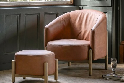 Gallery Direct Tindon Footstool in Vintage Brown Leather Gallery Direct Tindon Footstool in Vintage Brown Leather