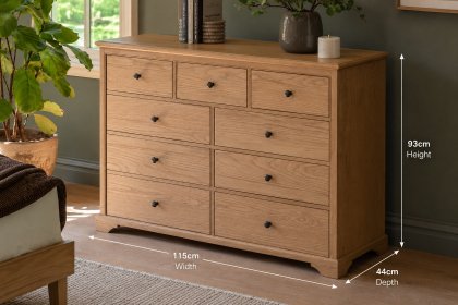 Gallery Direct Malvern Natural Oak 9 Drawer Chest of Drawers