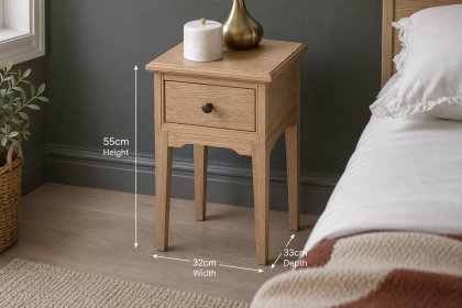 Gallery Direct Malvern Natural Oak 1 Drawer Bedside Table