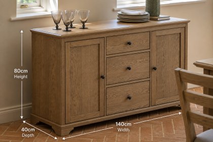 Gallery Direct Malvern Natural Oak 3 Drawer Large Sideboard