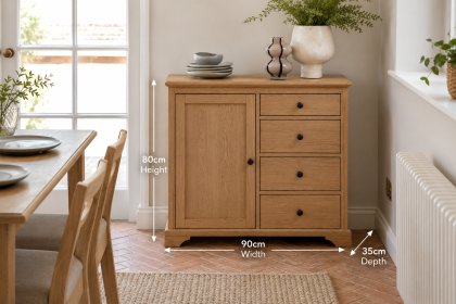 Gallery Direct Malvern Natural Oak 1 Door 4 Drawer Sideboard