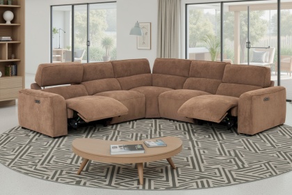 Summer 6 Seater Corner Sofa with Power Recliner and Headrest