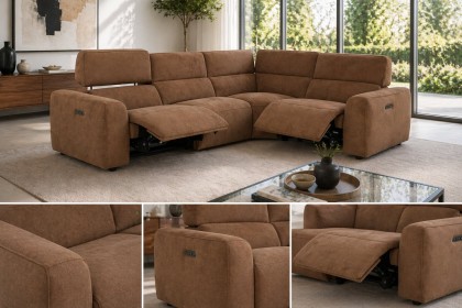 Summer 5 Seater Corner Sofa with Power Recliner and Headrest