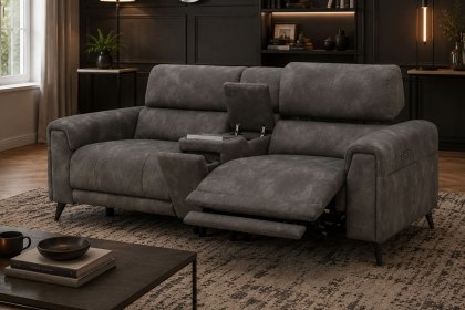 Lumea Tech Smart 3 Seater Recliner Sofa with Power Headrest, Heat Function & Tech Console