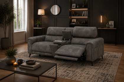 Lumea Tech Smart 3 Seater Recliner Sofa with Power Headrest, Heat Function & Tech Console