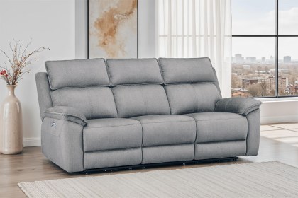 Blaine 3 Seater Electric Recliner Sofa in Greige Fabric