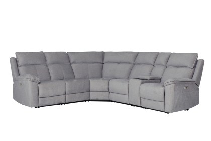 Blaine 5 Seater Electric Recliner Corner Sofa with Console in Greige Fabric