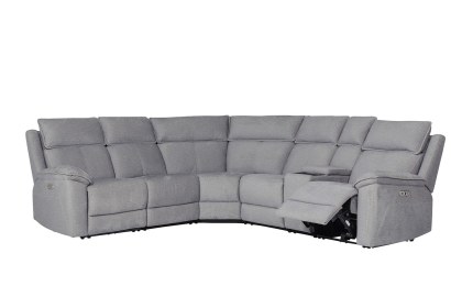 Blaine 5 Seater Electric Recliner Corner Sofa with Console in Greige Fabric