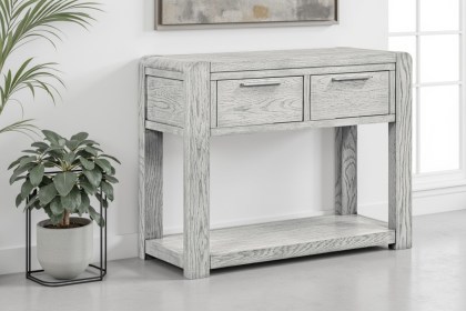 Amsterdam Washed Grey Oak 2 Drawer Console Table