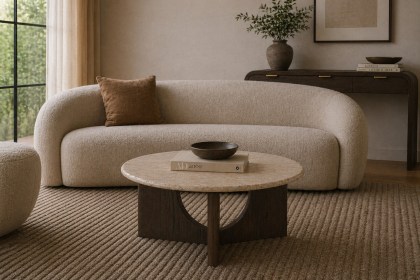 California Dark Oak Coffee Table with Travertine Top