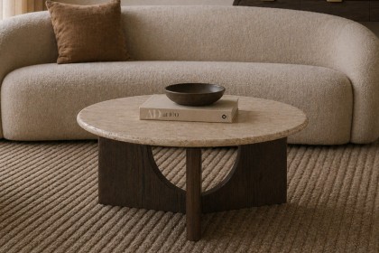 California Dark Oak Coffee Table with Travertine Top