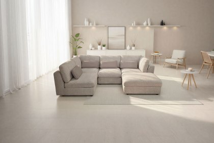 Madison 5 Seater Modular Corner Sofa in Light Grey Chenille with Storage Footstool