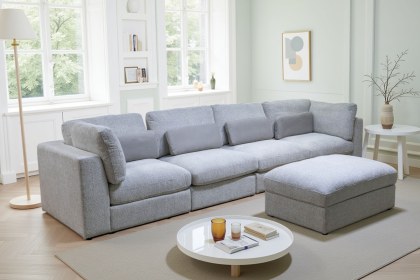 Madison 5 Seater Modular Corner Sofa in Light Grey Chenille with Storage Footstool
