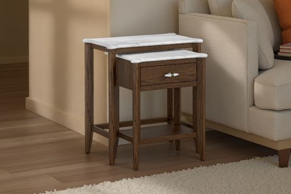 Florence Walnut Stained Oak Nest of Tables with Marble Top