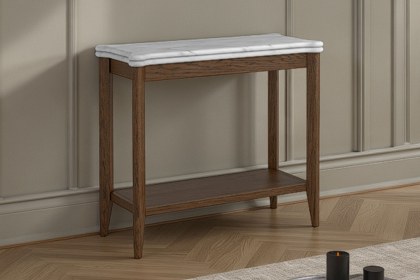 Florence Walnut Stained Oak 70cm Sofa Side Table with Marble Top