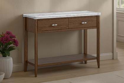 Florence Walnut Stained Oak 100cm Console Table with Marble Top