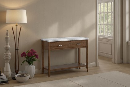 Florence Walnut Stained Oak 100cm Console Table with Marble Top
