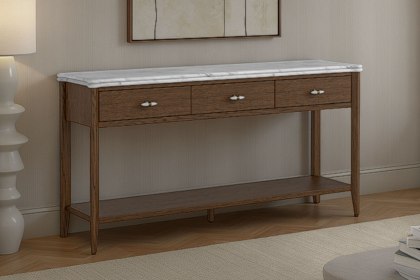 Florence Walnut Stained Oak 150cm Large Console Table with Marble Top