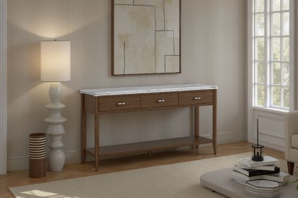 Florence Walnut Stained Oak 150cm Large Console Table with Marble Top