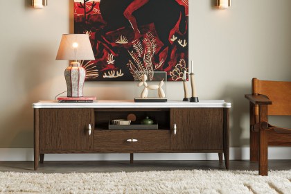 Florence Walnut Stained Oak 150cm Large TV Unit with Marble Top