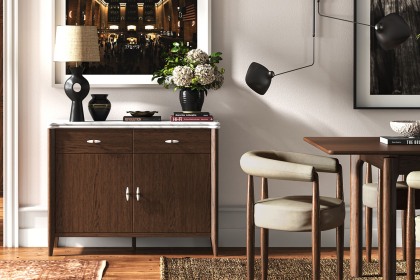 Florence Walnut Stained Oak Small 100cm Sideboard with Marble Top