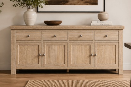 Normandy White Wash 4 Door 4 Drawer Large Sideboard