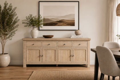 Normandy White Wash 4 Door 4 Drawer Large Sideboard