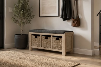 Normandy White Wash Storage Hallway Bench