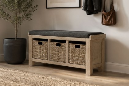 Normandy White Wash Storage Hallway Bench