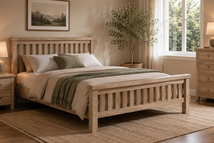 Normandy White Wash Slatted Bed Frame Normandy White Wash Slatted Bed Frame