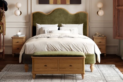 Verona Oak Olive Green Upholstered Bed Frame