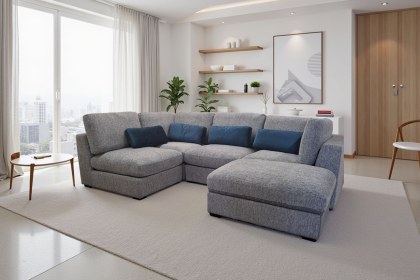 Madison 5 Seater Modular Corner Sofa in Grey Chenille with Storage Footstool Madison 5 Seater Modular Corner Sofa in Grey Chenille with Storage Footstool