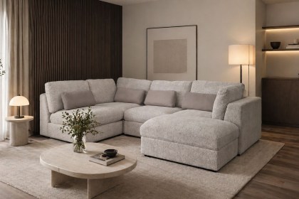Madison 5 Seater Modular Corner Sofa in Grey Chenille with Storage Footstool