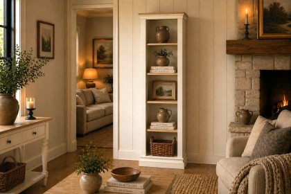 Provence Painted Off-White Oak Slim Bookcase
