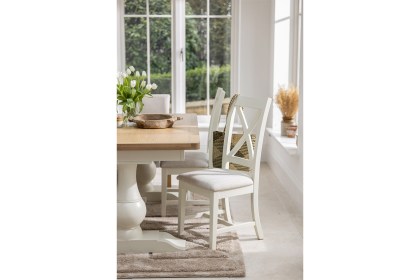 Burford Painted Oak Upholstered X-Back Dining Chairs (Pair)