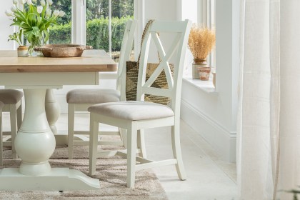 Burford Painted Oak Upholstered X-Back Dining Chairs (Pair)