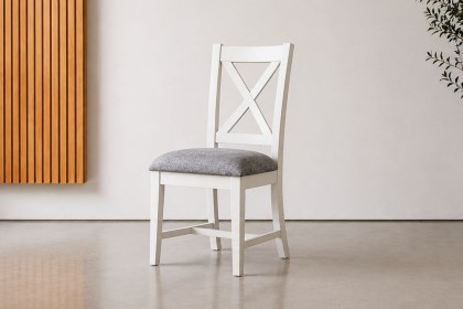 Burford Painted Oak Upholstered X-Back Dining Chairs (Pair) Burford Painted Oak Upholstered X-Back Dining Chairs (Pair)
