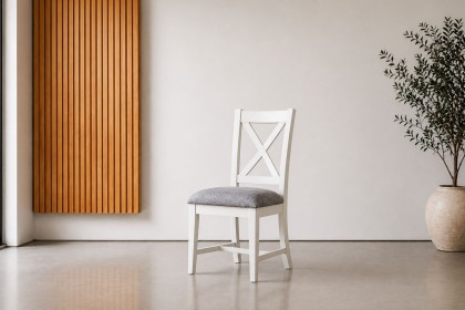 Burford Painted Oak Upholstered X-Back Dining Chairs (Pair) Burford Painted Oak Upholstered X-Back Dining Chairs (Pair)