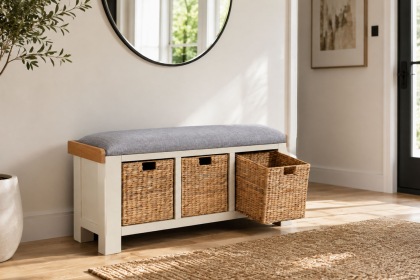 Burford Painted Oak 110cm Upholstered Hall Bench Burford Painted Oak 110cm Upholstered Hall Bench