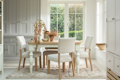 Burford Painted Oak 130-180cm Ext Dining Table Set + 4 Upholstered Chairs