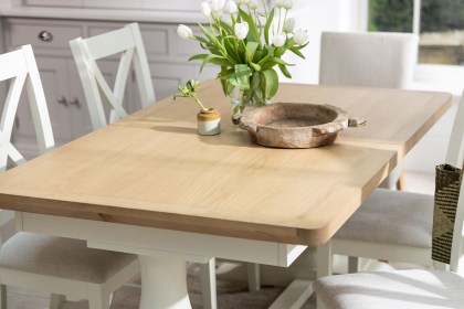 Burford Painted Oak 160-200cm Ext Pedestal Dining Table Set + 4 X-Back Chairs