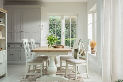 Burford Painted Oak 160-200cm Ext Pedestal Dining Table Set + 4 X-Back Chairs