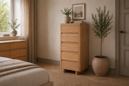Flynn Natural Oak 5 Drawer Tall Chest ff Drawers
