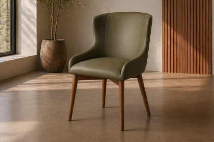 Logan Green PU Leather Curved Back Dining Chair with Ash Legs (Pair)