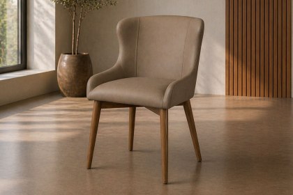 Logan Taupe PU Leather Curved Back Dining Chair with Ash Legs (Pair)