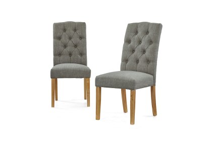 Chelsea Fabric Buttoned Back Dining Chair in Grey (Pair)