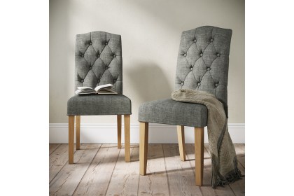 Chelsea Fabric Buttoned Back Dining Chair in Grey (Pair)